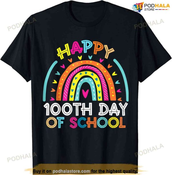 Happy 100th Day Of School Teacher Kids 100 Days Rainbow T-shirt
