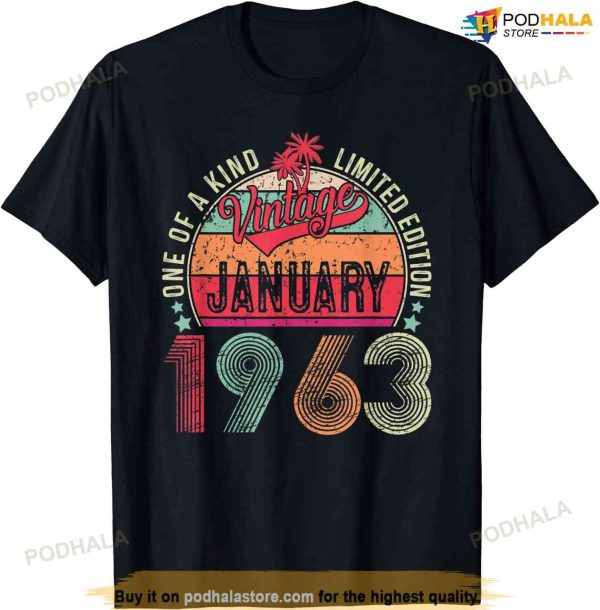 January 1963 Vintage 60 Years Old Retro 60th Birthday Gift T-Shirt