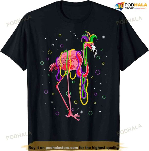 Jester Flamingo & Beads Mardi Gras Fat Tuesday Parade Girls T-shirt