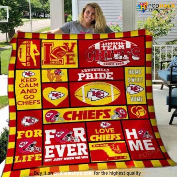 Kansas City Chiefs Quilt Blanket, Keep Calm and Go Chiefs Fleece Blanket