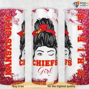 Kansas City Chiefs Tumbler, Messy Bun Girl Chiefs Tumbler