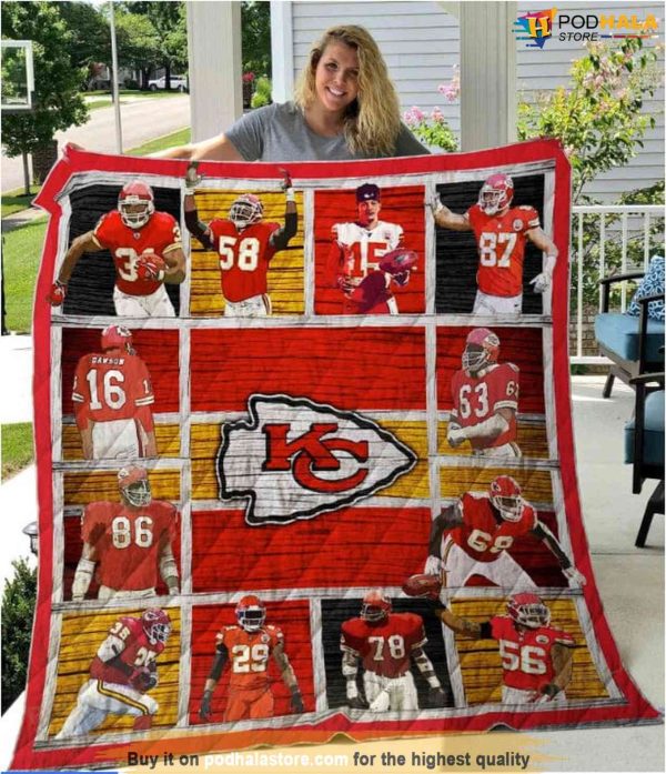 KC Chiefs Players Blanket, Football Collage Blanket, Football Team Quilt