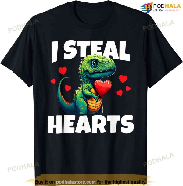 Kids Steal Hearts Trex Dino Baby Boy Valentines Day Toddler T-shirt Ezv