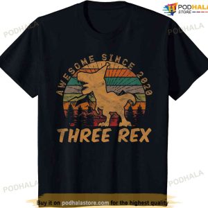 Kids Three Rex 3rd Birthday Gifts Third Dinosaur 3 Year Old T-shirt