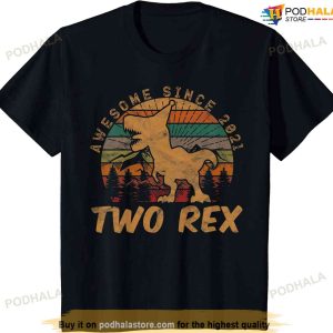 Kids Two Rex 2nd Birthday Gifts Second Dinosaur 2 Year Old T-shirt