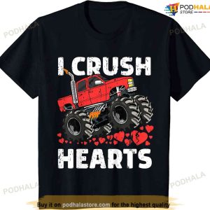 Kids Valentines Day Monster Truck Boys Toddler I Crush Hearts T-shirt