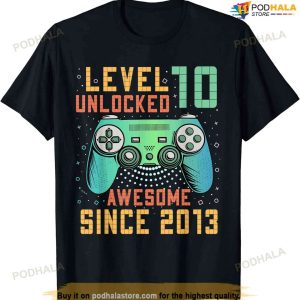 Level 10 Unlocked 10th Birthday 10 Year Old Boy Gamer Bday T-shirt