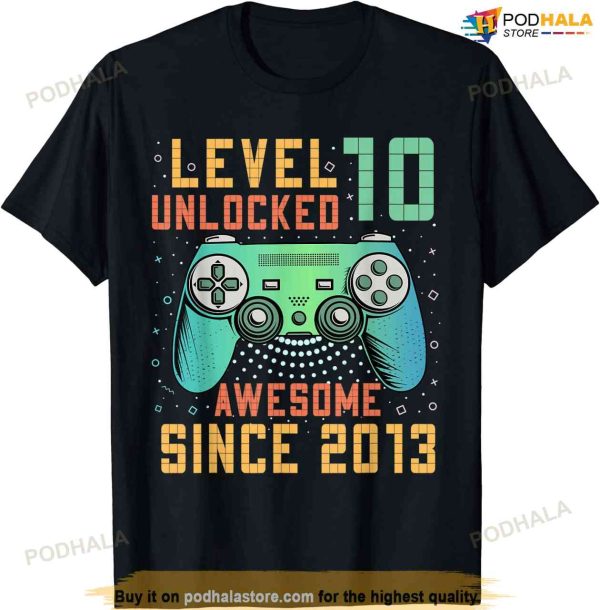 Level 10 Unlocked 10th Birthday 10 Year Old Boy Gamer Bday T-shirt