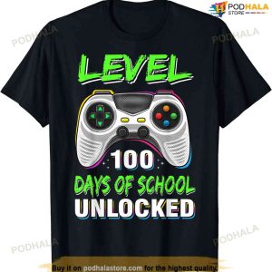Level 100 Days Of School Unlocked Gamer Video Games Boys T-shirt