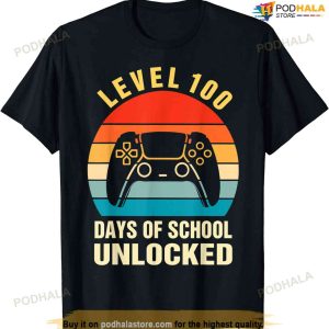 Level 100 Days Of School Unlocked Gamer Video Games Boys T-shirt Jmr