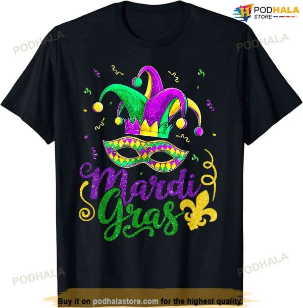 Mardi Gras 2023 – Womens Girls Mask Beads New Orleans Party T-shirt