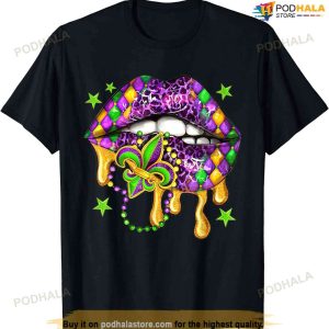 Mardi Gras Lips Queen Carnival Costume Purple & Gold Funny T-shirt