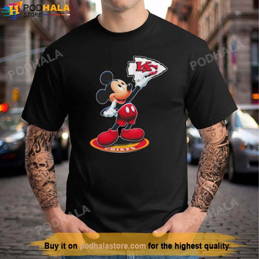 Mickey Mouse Holding NFL Kansas City Chiefs logo Shirt, Kc Chiefs Gifts