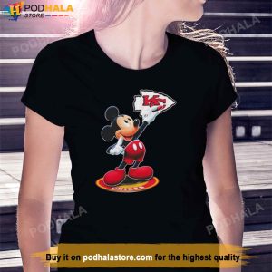 Mickey Mouse Holding NFL Kansas City Chiefs logo TShirt Kc Chiefs Gifts