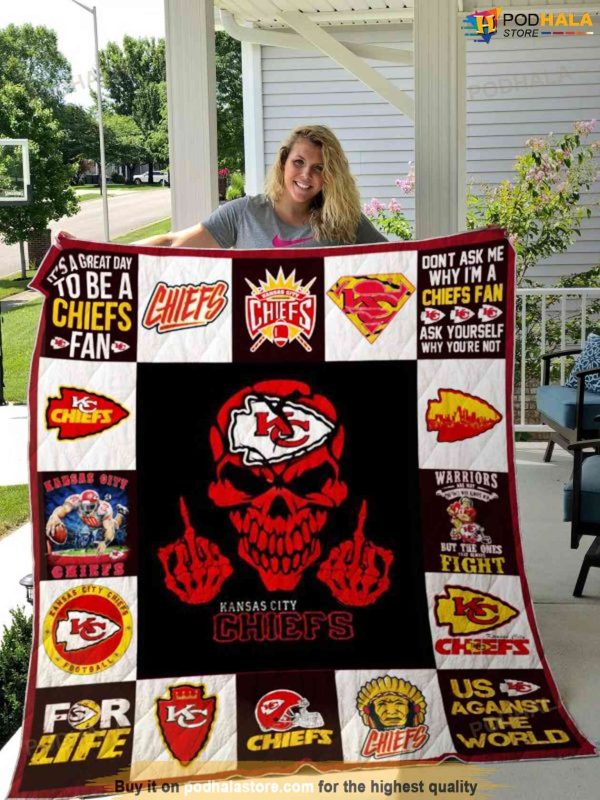 NFL Kansas City Chiefs Quilt Blanket, Football Kc Chiefs Blanket Gift