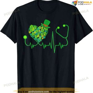 Nurse St Patricks Day Stethoscope Heartbeat Clover T-shirt