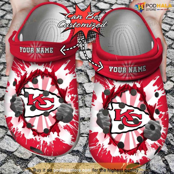 Personalized Name KC Chiefs Crocs, Funny Hands Ripping Light Shoes