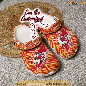 Personalized Name KC Chiefs Crocs, Kansas City Chiefs Ripped Zebra Print Paint