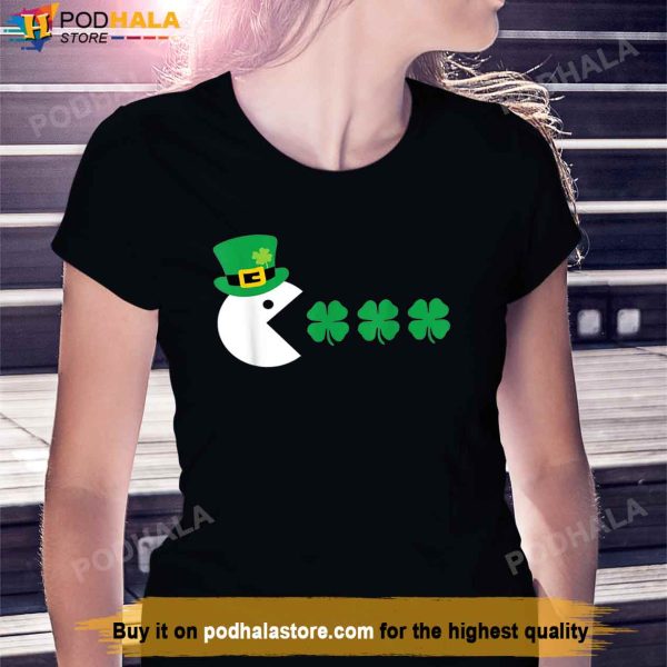 Pixel Happy Face Checked, Shamrock Green Clover Boy Girl Shirt
