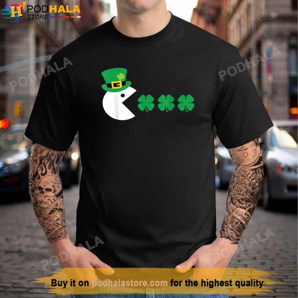 Pixel Happy Face Checked, Shamrock Green Clover Boy Girl Shirt