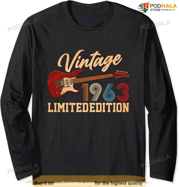 Retro Vintage 1963 Limited Edition 60th Birthday Guitars Long Sleeve T-Shirt