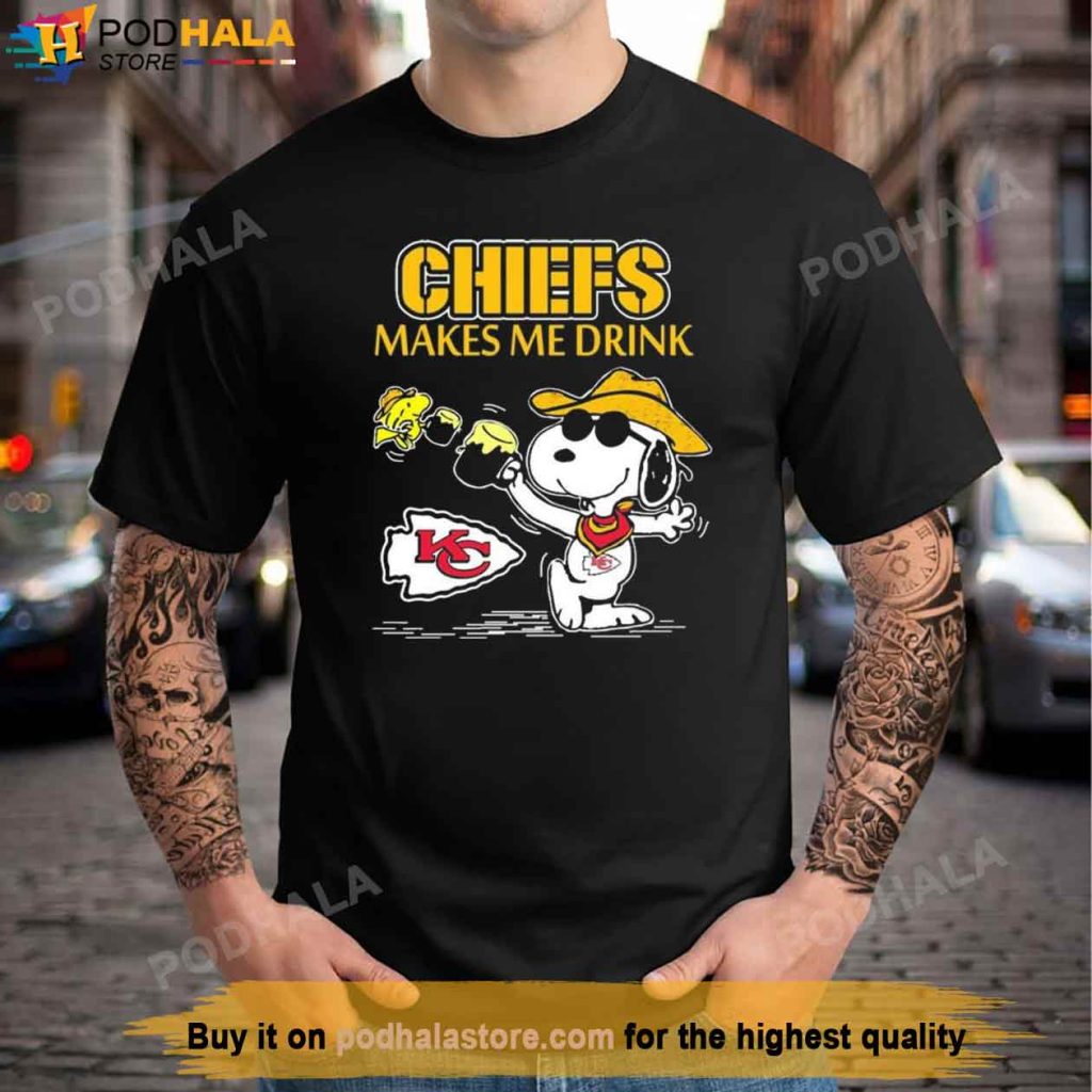 Snoopy And Woodstock KC Chiefs Make Me Drink Shirt, Kansas City Chiefs Gifts