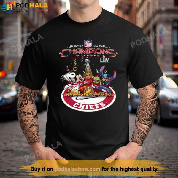 Snoopy Mickey Groot Baby Yoda Stitch Kansas City Chiefs Super Bowl Champions Shirt