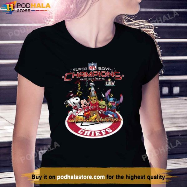 Snoopy Mickey Groot Baby Yoda Stitch Kansas City Chiefs Super Bowl Champions Shirt