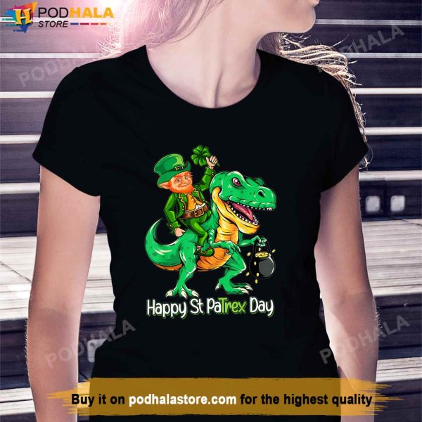 St Patricks Day Leprechaun Riding Dinosaur Gift Kids Boys Shirt