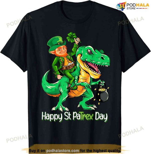 St Patricks Day Leprechaun Riding Dinosaur Gift Kids Boys T-shirt