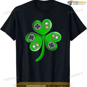 St Patricks Day Shamrock Video Gamer Gaming Kids Boys Men T-shirt