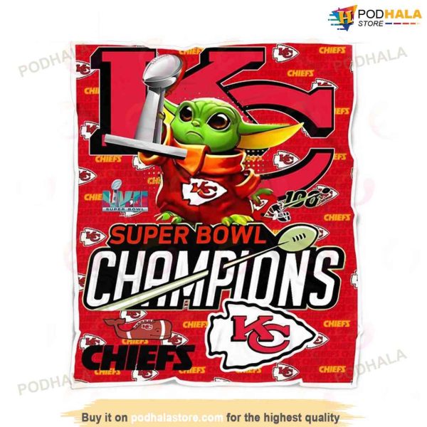 Super Bowl Champions Baby Yoda Kansas City Chiefs Blanket, Quilt Blanket