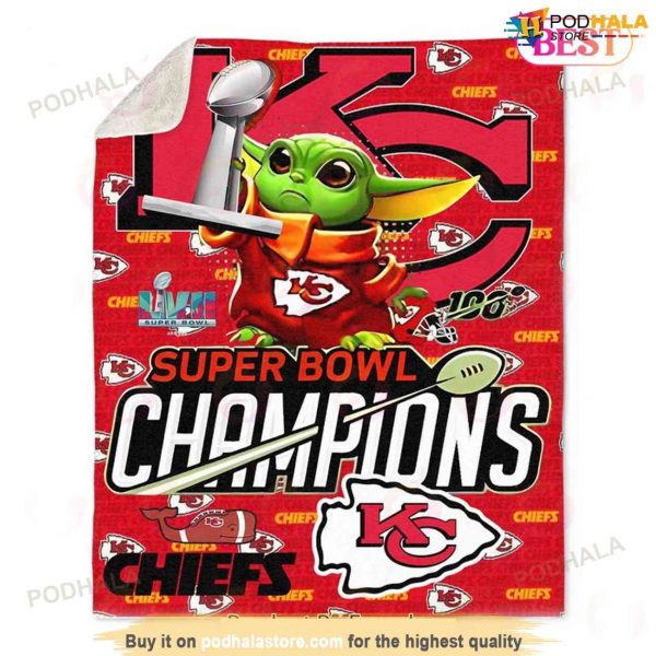 Super Bowl Champions Baby Yoda Kansas City Chiefs Blanket, Quilt Blanket