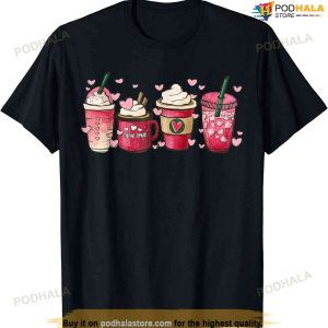 Valentines Drinking Coffee Love Heart Graphic Valentines Day T-shirt