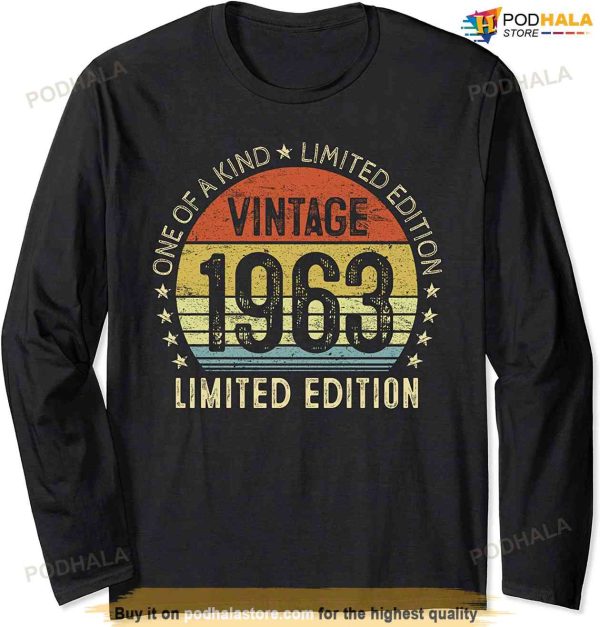 Vintage 1963 60 Year Old Gifts Retro 60th Birthday Men Women Long Sleeve T-Shirt