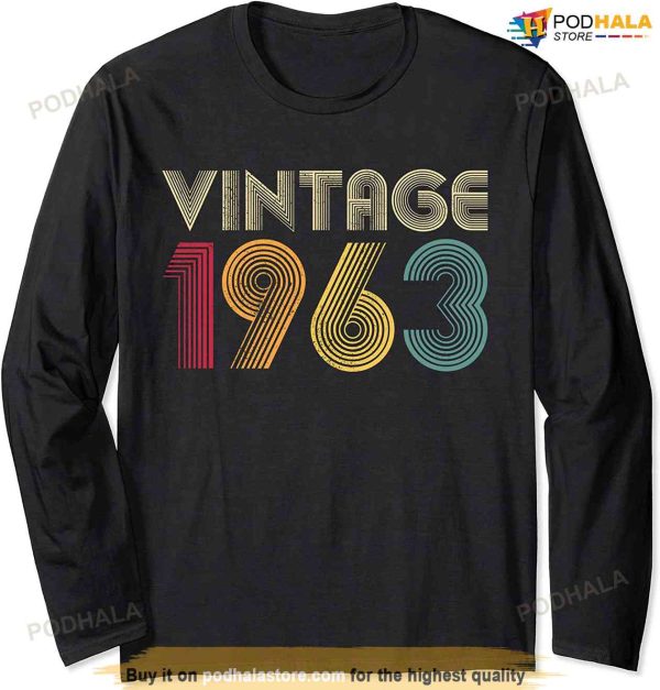 Vintage 1963 60th Birthday Gift Retro Shirt 60 Years Old Long Sleeve T-Shirt
