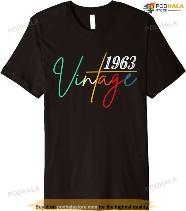 Vintage 1963 Birthday Shirt 60 Lettering Retro Graphic 60th T-Shirt