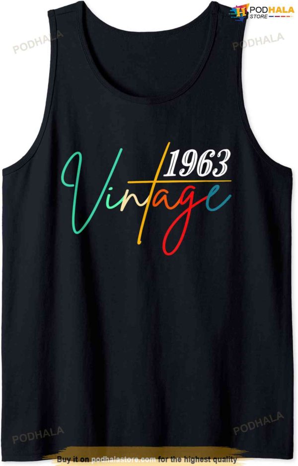 Vintage 1963 Birthday Shirt 60 Lettering Retro Graphic 60th Tank Top