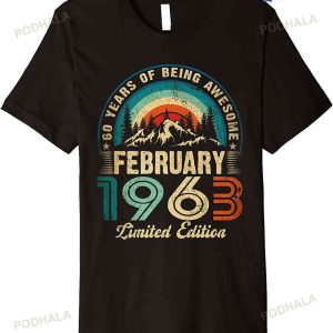 Vintage 1963 February 60 Years Old Retro 60th Birthday Gifts T-Shirt