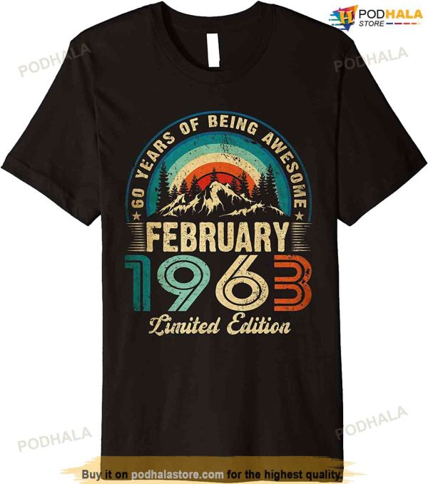 Vintage 1963 February 60 Years Old Retro 60th Birthday Gifts T-Shirt