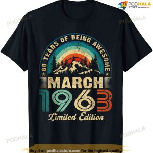 Vintage 1963 March 60 Years Old Retro 60th Birthday Gifts T-Shirt
