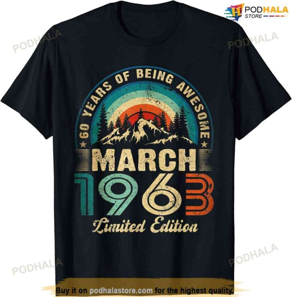 Vintage 1963 March 60 Years Old Retro 60th Birthday Gifts T-Shirt