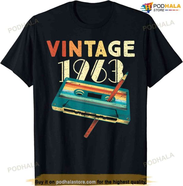 Vintage 1963 Music Cassette 60th Birthday Gifts 60 Years Old T-Shirt