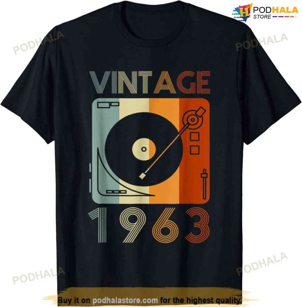 Vintage 1963 Record Player Birthday Vinyl DJ 60th T-Shirt