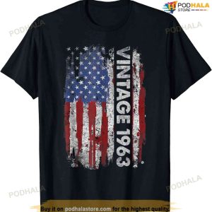 Vintage 1963 USA American Flag 60 Years Old 60th Birthday T-Shirt