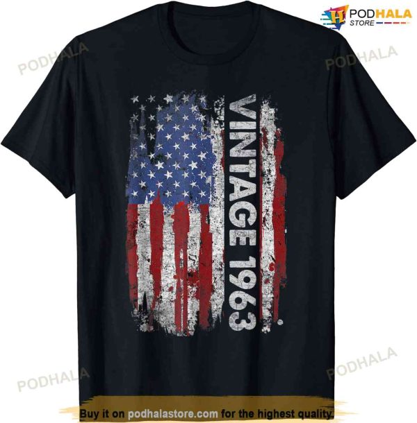 Vintage 1963 USA American Flag 60 Years Old 60th Birthday T-Shirt