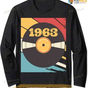 Vintage 1963 Vinyl 60th Birthday 60 Years Old Retro Birthday Long Sleeve T-Shirt