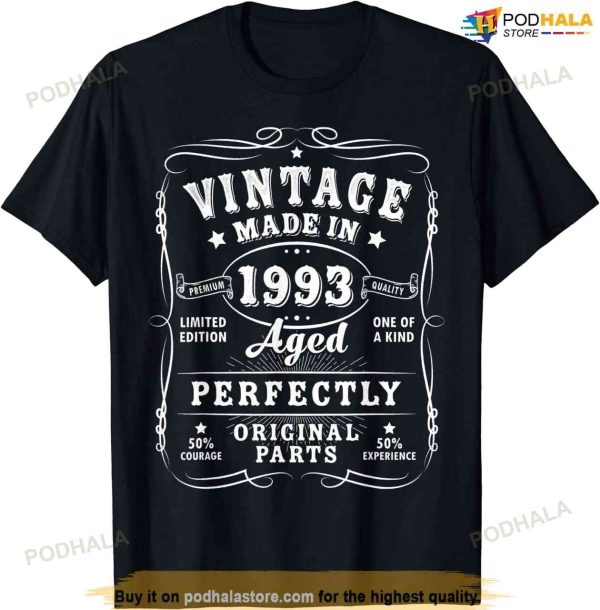 Vintage 30th Birthday Decorations Men Funny 1993 30 Birthday T-shirt