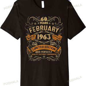 Vintage 60 Years Old February 1963 Retro 60th Birthday Gift TShirt