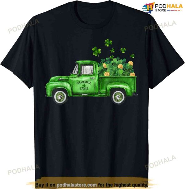 Vintage Green Truck Shamrocks St. Patrick’s Day 2023 Irish T-shirt